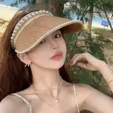 优幽兰 小众设计感休闲简约 户外旅行大帽檐显脸小法式浪漫 点缀气质淑 纤维素材料 防晒帽 女款