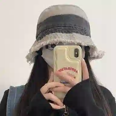 优幽兰 时尚百搭渐变遮阳帽日系复古做旧毛边渔夫帽户外防紫外线太阳帽小众设计感 棉涤 防晒帽 女款