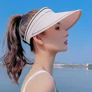 优幽兰 韩版大帽檐显脸小空顶帽夏季遮脸防紫外线出游太阳帽透气舒适遮阳帽拍照打卡小众设计感字母 棉 防晒帽 女款