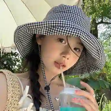 优幽兰 韩系高颜值甜美温柔格子防晒显脸小大帽檐防紫外线遮阳透气舒适大头围太阳可调节 聚酯纤维 渔夫帽 女