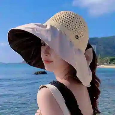 优幽兰 空顶韩版大头围显脸小沙滩帽实用防紫外线开车旅游遮阳帽小众时髦通勤高级感 聚酯纤维 防晒帽 女款