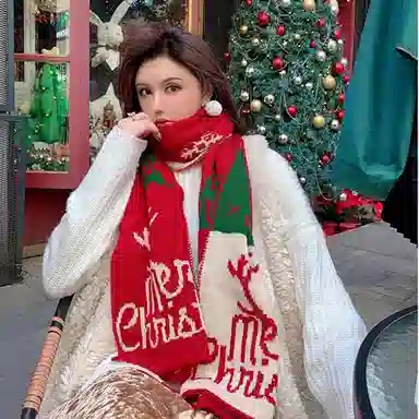 优幽兰 防风防寒仿羊绒护脖子经典款鹿角红色韩系高级感 绒线围巾 女款