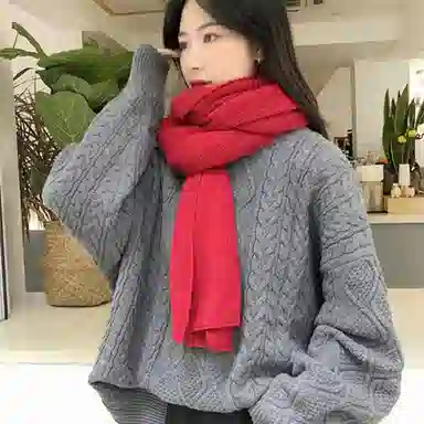 优幽兰 纯色 仿羊绒针织 加厚防风防寒保暖护脖简约休闲 绒线围巾 男女同款情侣款