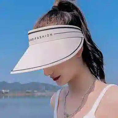 优幽兰 韩版大帽檐显脸小空顶帽夏季遮脸防紫外线出游太阳帽透气舒适遮阳帽拍照打卡小众设计感字母 棉 防晒帽 女款