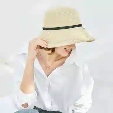 优幽兰 休闲户外防紫外线时尚潮流休闲户外旅行法式慵懒风大帽檐显脸小 聚酯纤维 渔夫帽 女款