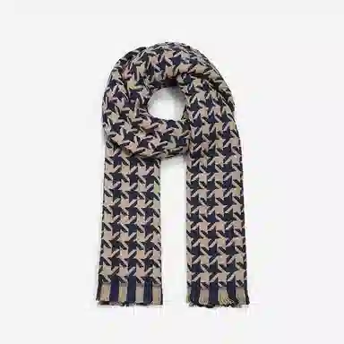 优幽兰 秋冬季学生 经典款千鸟格 加厚防风防寒保暖护脖休闲 绒线围巾 男女同款情侣款 #礼盒