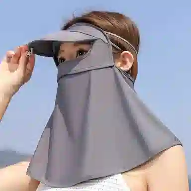 优幽兰 小众户外旅行潮流时尚舒适简约透气全脸带帽檐遮阳户外防紫外线骑行透气可水洗 防晒面罩 女款