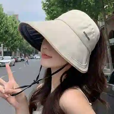 优幽兰 简约 夏季防紫外线遮阳帽大帽檐显脸小太阳帽潮流休闲可折叠渔夫帽舒适透气空顶帽户外出游推荐 聚酯纤维 防晒帽 女款