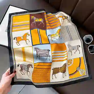 优幽兰 舒适气质优雅防晒印花橘色骏马 丝巾 女款