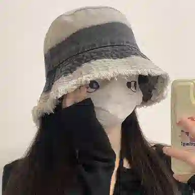 优幽兰 时尚百搭渐变遮阳帽日系复古做旧毛边渔夫帽户外防紫外线太阳帽小众设计感 棉涤 防晒帽 女款