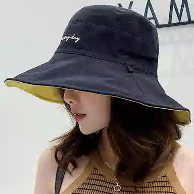 优幽兰 小众设计感户外防紫外线大帽檐显脸小韩版双面温柔甜美穿搭 棉 防晒帽 女款