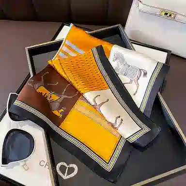 优幽兰 舒适气质优雅防晒印花橘色骏马 丝巾 女款