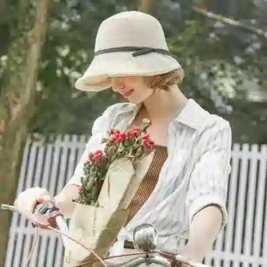 优幽兰 休闲户外防紫外线时尚潮流休闲户外旅行法式慵懒风大帽檐显脸小 聚酯纤维 渔夫帽 女款