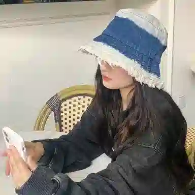 优幽兰 时尚百搭渐变遮阳帽日系复古做旧毛边渔夫帽户外防紫外线太阳帽小众设计感 棉涤 防晒帽 女款