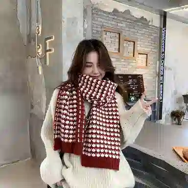 优幽兰 加厚保暖护脖子 爱心防风防寒 氛围感穿搭 绒线围巾 女款