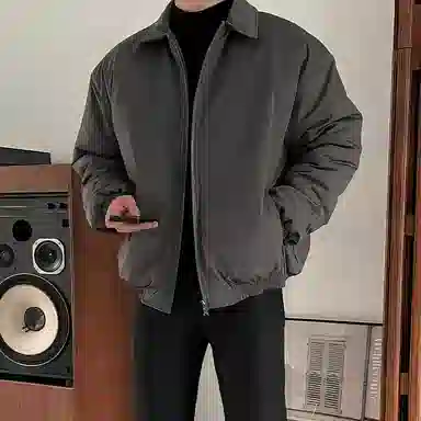 我是大卫 日系翻领高级感休闲轻熟风双拉链棉服 男女同款