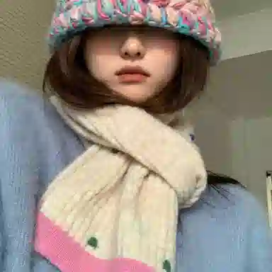 优幽兰 拼色 针织加厚护脖子防风防寒保暖 高级感 绒线围巾 女款