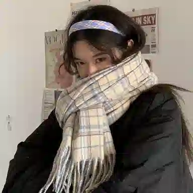 优幽兰 学生秋冬季设计感格子撞色围脖百搭休闲时尚防风防寒仿羊绒加厚保暖护脖子清新甜美 绒线围巾 男女同款情侣款