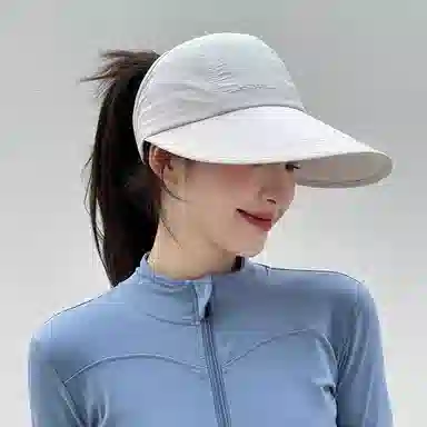 优幽兰 加大帽檐显脸小遮阳帽韩版字母刺绣纯色防紫外线太阳帽户外运动透气空顶帽可扎马尾 聚酯纤维 防晒帽 女款