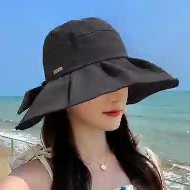 优幽兰 休闲大头围太阳帽时尚韩版遮阳帽显脸小沙滩帽防紫外线旅游实用骑车气质减龄 韩系穿搭 棉 渔夫帽 女款