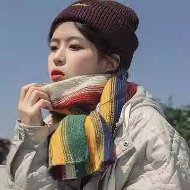 优幽兰 大牌防风防寒彩虹大蓬松经典款百搭时尚两用氛围感学生保暖小众简约 绒线围巾 披肩 女款