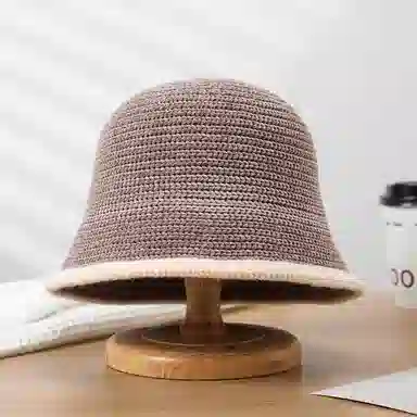 优幽兰 韩版显脸小 设计感拼色毛边防风防寒针织 韩系高级感 渔夫帽 女款