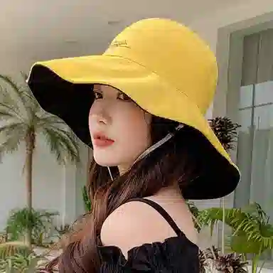 优幽兰 大帽檐户外防紫外线大头围显脸小韩版双面潮流小雏菊温柔甜美穿搭 粘纤 防晒帽 女款