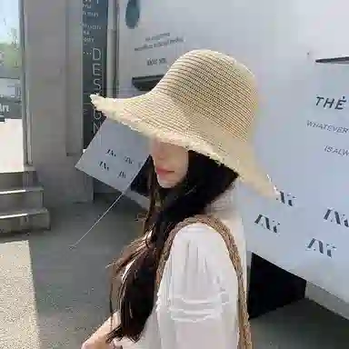 优幽兰 潮流草帽海边沙滩遮阳法式慵懒风防紫外线户外旅行推荐 聚酯纤维 防晒帽 女款