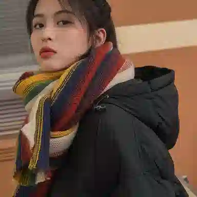 优幽兰 大牌防风防寒彩虹大蓬松经典款百搭时尚两用氛围感学生保暖小众简约 绒线围巾 披肩 女款