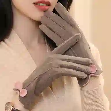 优幽兰 可爱开车保暖韩版复古五指防风防寒可触屏全指加绒弹力分指学生上课写字通勤办公实用 绒线手套 女款