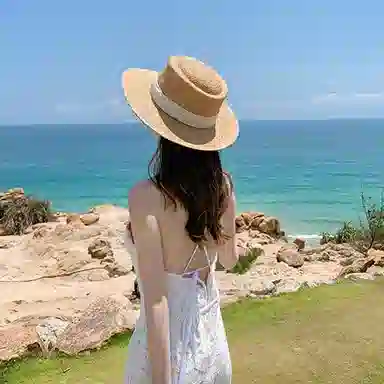 优幽兰 时尚休闲百搭夏季出游海边度假赫本风宽檐户外出行防紫外线气质优雅 纤维素材料 礼帽 男女同款情侣款