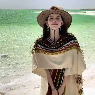 优幽兰 复古民族风仿羊绒旅游加厚保暖秋冬外搭两用御寒 披肩 女款