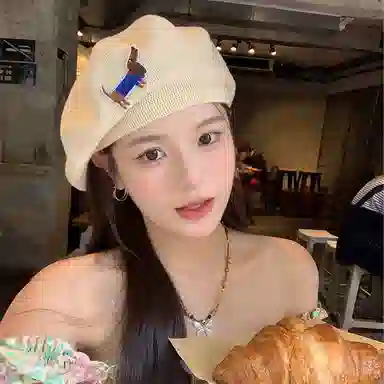 优幽兰 针织刺绣狗狗韩版复古大头围甜妹氛围感保暖防寒休闲 聚酯纤维 贝雷帽 女款