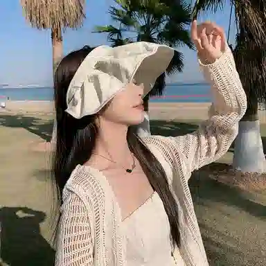 优幽兰 帽子 时尚空顶帽韩版显脸小沙滩帽纯色高级感旅游开车骑车通勤太阳帽防紫外线大头围学生休闲穿搭 聚酯纤维 防晒帽 女款