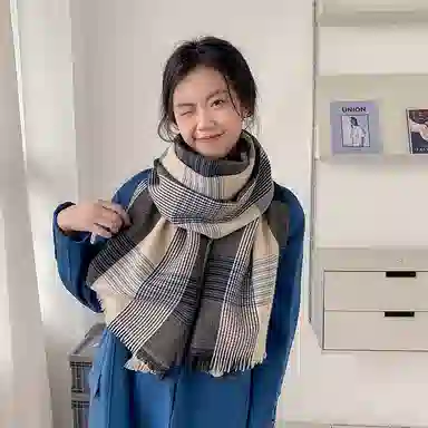 优幽兰 秋冬季格纹设计感潮流百搭休闲时尚针织加厚保暖脖套防风防寒骑行护脖子高级感 绒线围巾 男女同款情侣款