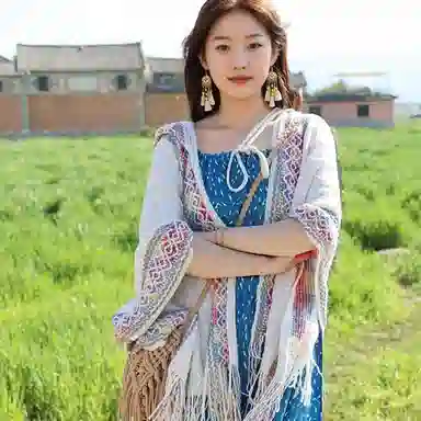 优幽兰 民族风针织流苏披风小众设计感彩色保暖斗篷外套云南川西旅游度假拍照打卡穿搭 聚酯纤维 披肩 女款