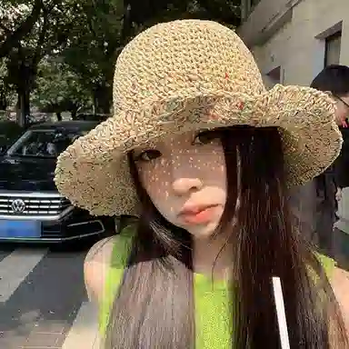 优幽兰 韩版甜美彩虹编织草帽大帽檐显脸小防紫外线遮阳帽镂空透气太阳帽海边度假拍照打卡沙滩帽潮 纤维素材料 防晒帽 女款