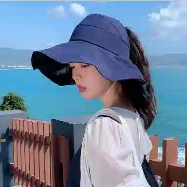 优幽兰 出门黑胶户外防紫外线大帽檐韩版大檐可扎马尾蝴蝶结点缀可折叠 聚酯纤维 防晒帽 女款