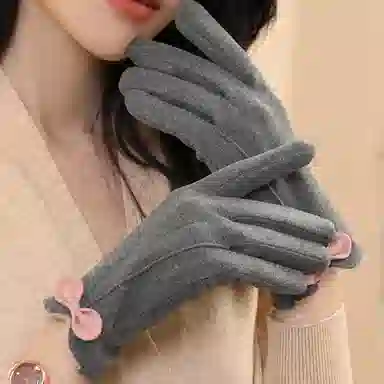 优幽兰 可爱开车保暖韩版复古五指防风防寒可触屏全指加绒弹力分指学生上课写字通勤办公实用 绒线手套 女款