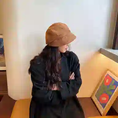 优幽兰 复古大头围显脸小学生慵懒风小众高级感 聚酯纤维 贝雷帽 女款 焦糖色/黑色