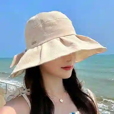 优幽兰 休闲大头围太阳帽时尚韩版遮阳帽显脸小沙滩帽防紫外线旅游实用骑车气质减龄 韩系穿搭 棉 渔夫帽 女款