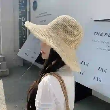 优幽兰 潮流草帽海边沙滩遮阳法式慵懒风防紫外线户外旅行推荐 聚酯纤维 防晒帽 女款
