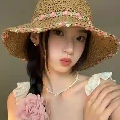 优幽兰 复古田园风花朵法式甜美编织草帽大帽檐显脸小防紫外线遮阳帽夏季海边度假沙滩帽可折叠 纤维素材料 防晒帽 女款