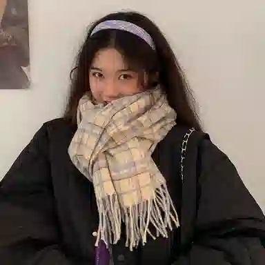 优幽兰 学生秋冬季设计感格子撞色围脖百搭休闲时尚防风防寒仿羊绒加厚保暖护脖子清新甜美 绒线围巾 男女同款情侣款