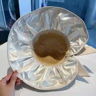 优幽兰 夏季出游甜美时尚气质优雅休息简约户外防紫外线大帽檐显脸小法式穿搭 聚酯纤维 防晒帽 女款