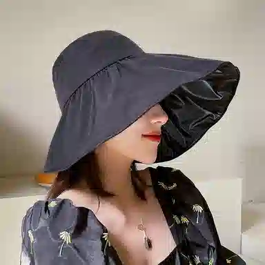 优幽兰 休闲黑胶韩版大头围显脸小旅游沙滩实用防紫外线开车骑车时髦高级感 聚酯纤维 防晒帽 女款
