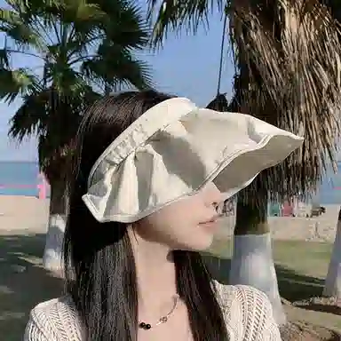 优幽兰 帽子 时尚空顶帽韩版显脸小沙滩帽纯色高级感旅游开车骑车通勤太阳帽防紫外线大头围学生休闲穿搭 聚酯纤维 防晒帽 女款