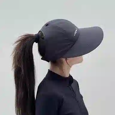 优幽兰 加大帽檐显脸小遮阳帽韩版字母刺绣纯色防紫外线太阳帽户外运动透气空顶帽可扎马尾 聚酯纤维 防晒帽 女款