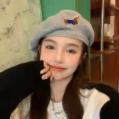 优幽兰 针织刺绣狗狗韩版复古大头围甜妹氛围感保暖防寒休闲 聚酯纤维 贝雷帽 女款