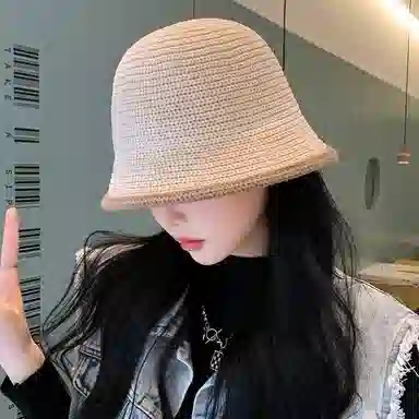 优幽兰 韩版显脸小 设计感拼色毛边防风防寒针织 韩系高级感 渔夫帽 女款